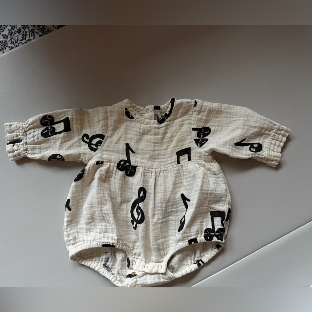 Mini Rodini Cream and Black  Muslin romper